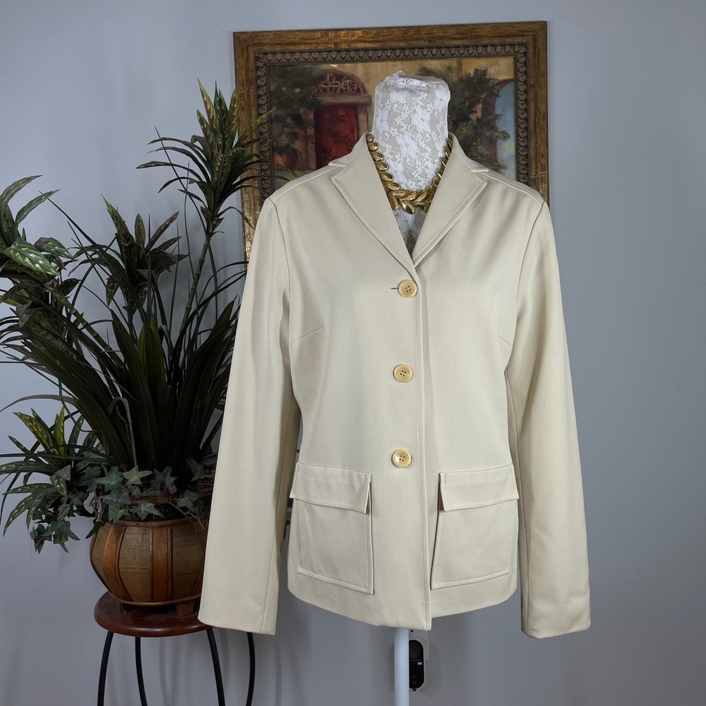Finity Naturals Blazer Women 8 Cream Polyester Rayon Blend 3 Button Tailored